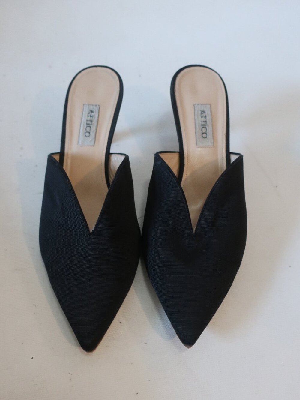Authentic Womens Attico Black Fabric Pointed Kitten Heel Mules 40 US/9